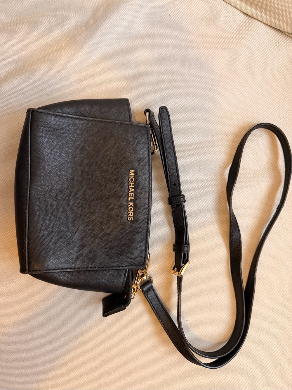 Michael Kors Black Leather Crossbody with Gold Hardware